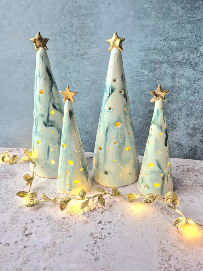 ceramic christmas tree lantern, christmas tree tea light holder, christmas accessories, christmas decoration, christmas home decor, Jenny Hopps Pottery