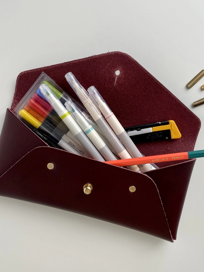 Meticulous Ink Leather Pencil Case - Close up of full pencil case