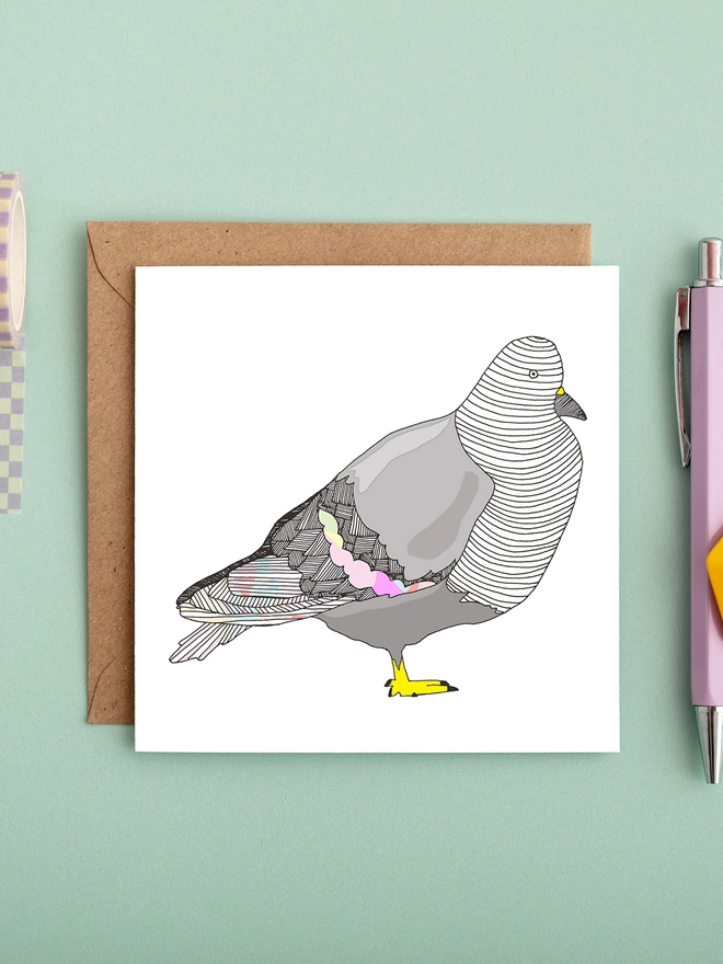 Colourful just because cards featuring hand drawn image of pigeon