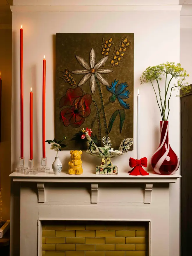 tomato tapered candle pair