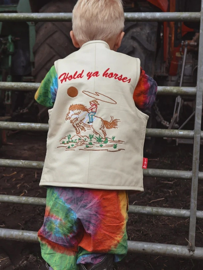 'Hold Ya Horses' Cream Leather Vest