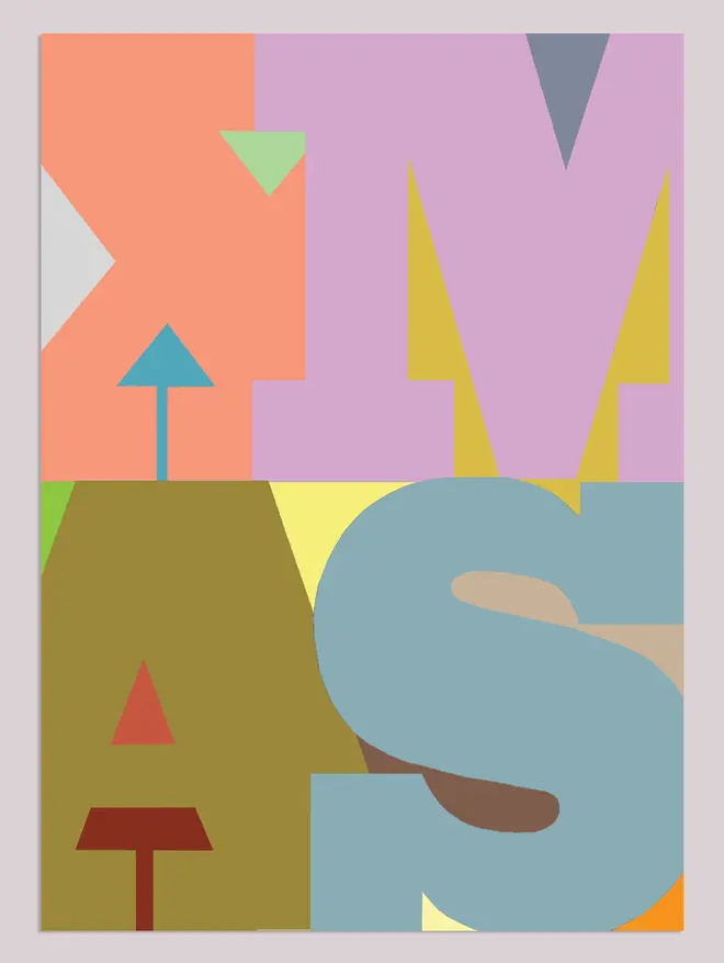 Colour block printed Xmas wrapping paper
