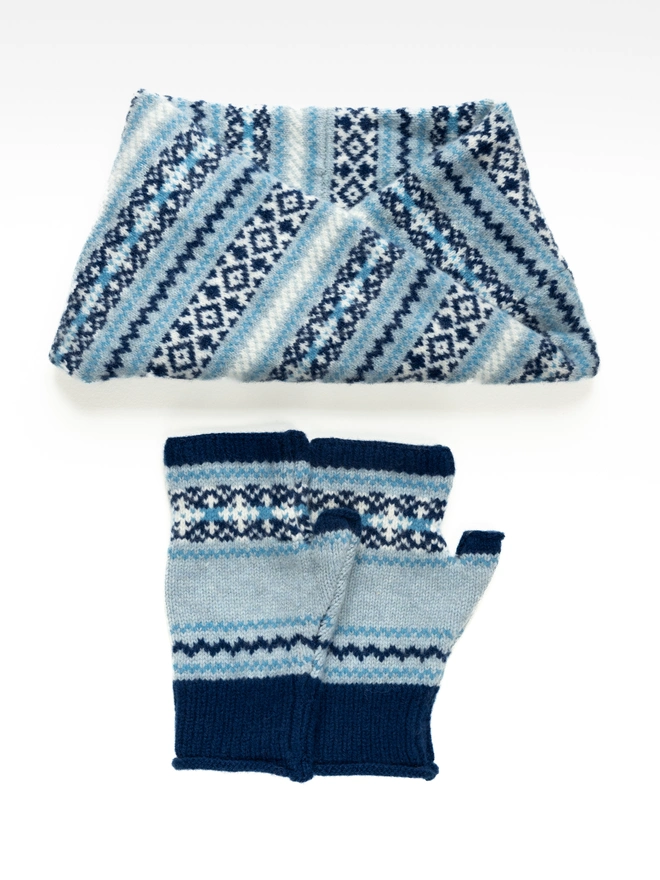 Blue Mittens and Neck Warmer