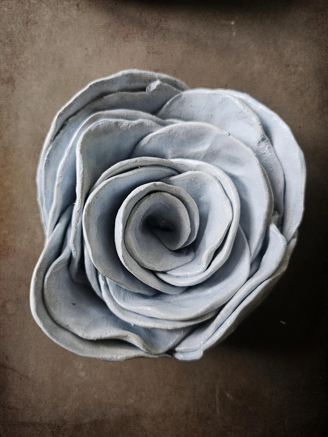 light blue ceramic rose flower for wall hanging decor handmade sculpture art gift forever rose