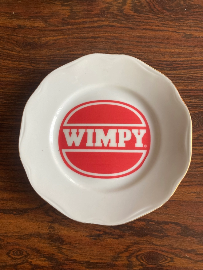Wimpy, china, serving dish, large plate, vintage plate, vintage platter, vintage, vintage wimpy plate, vintage wimpy serving dish, handprinted, white plate. gold trim