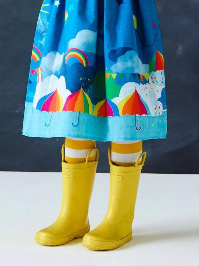 blue and rainbow girls party dress