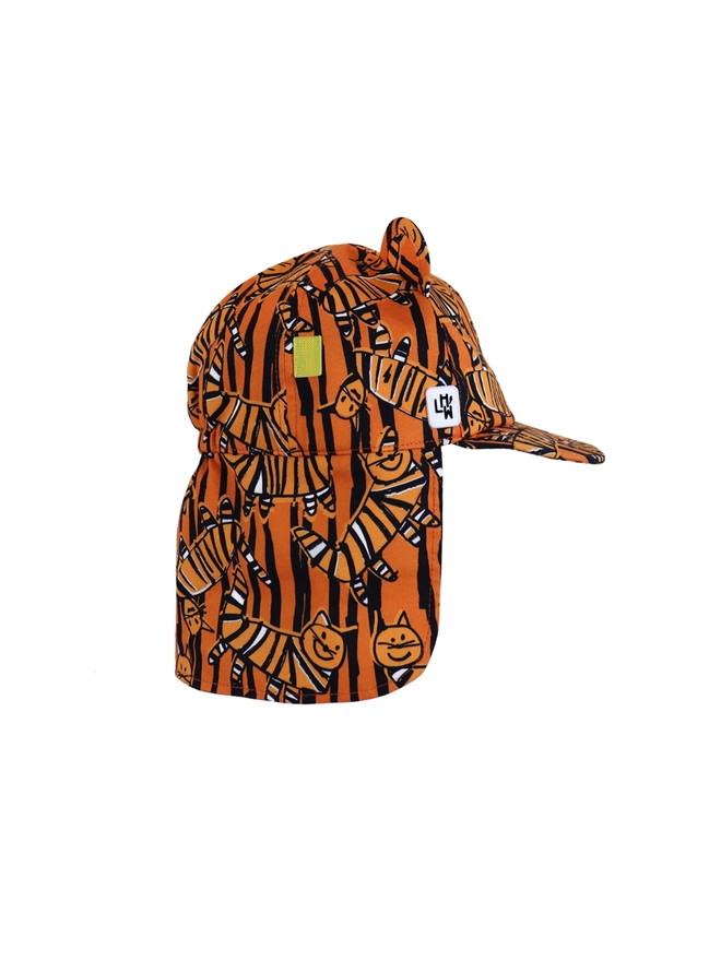 Kids baseball sun hat in tiger print side flap down