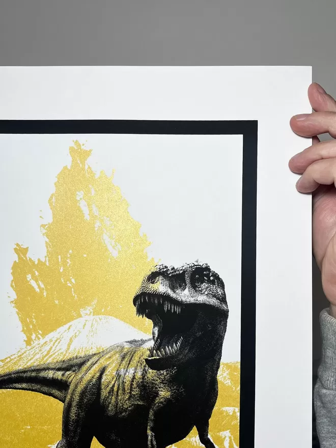 T Rex (Medium Gold) – Screen Printed Dinosaur Poster - right close up
