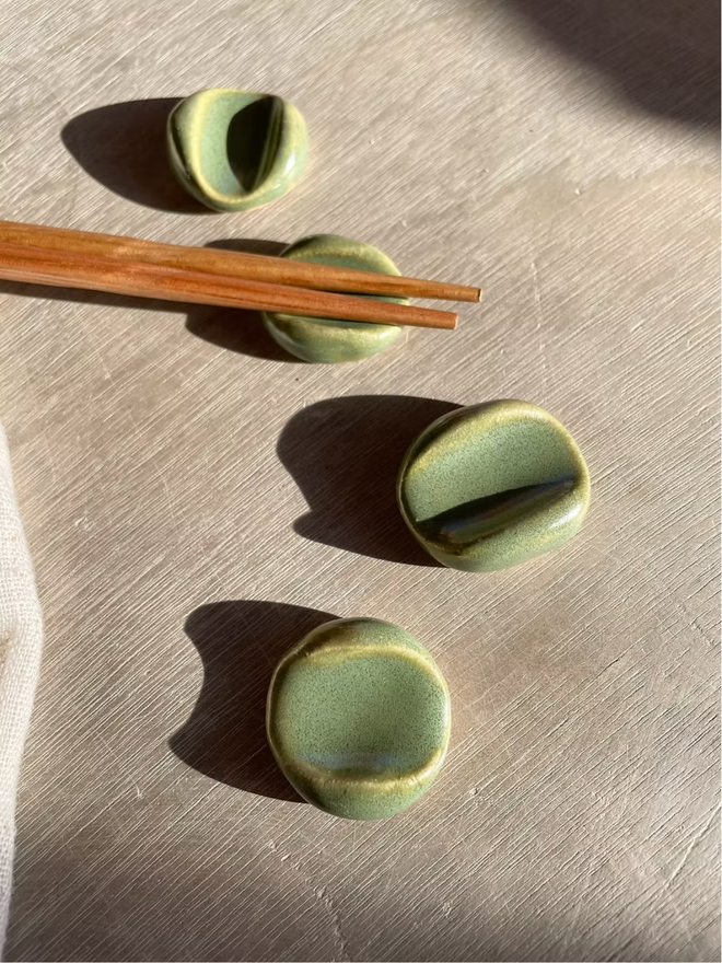 Ceramic Chopstick Or Paintbrush Rests in Green Tea