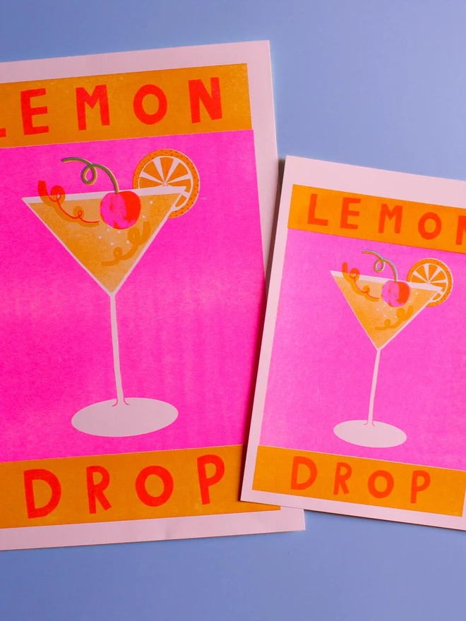 Lemon Drop Martini Cocktail Risograph Print