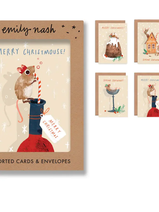 christmas mice illustrated christmas card pack