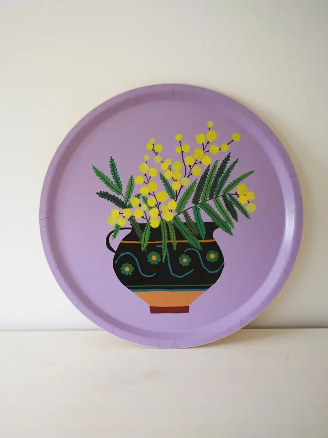 mimosa flower round tray