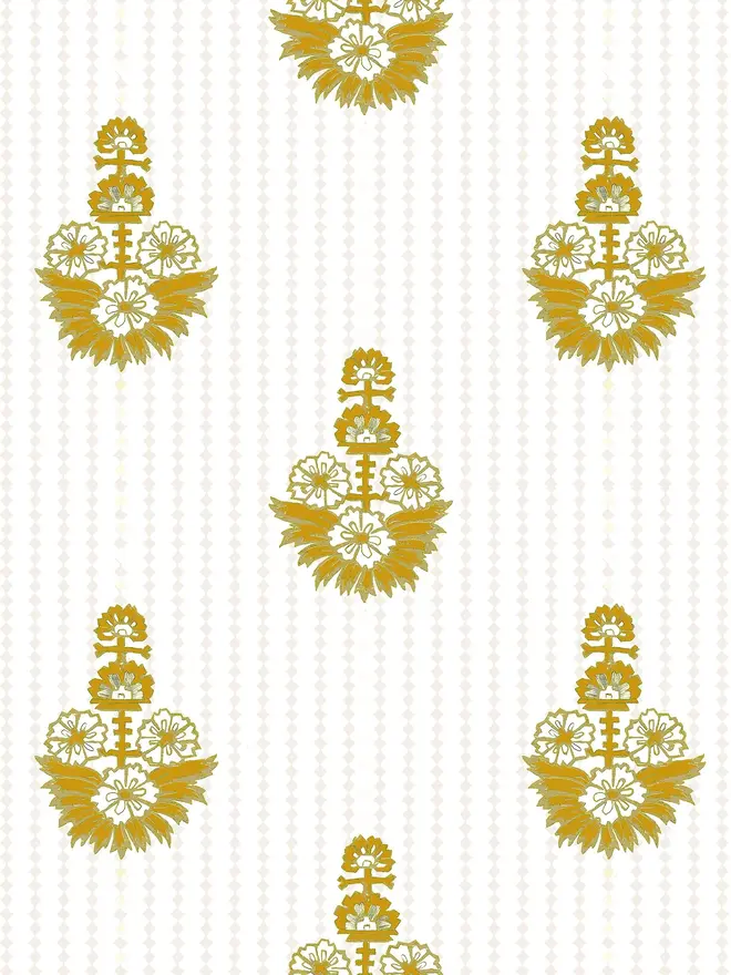 dana illustrated floral wallpaper. a white and mustard patterned wallpaper.
