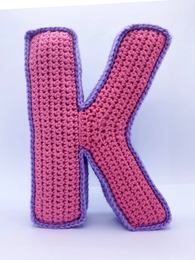 Crocheted Letter K in Bubblegum Pink and Lilac