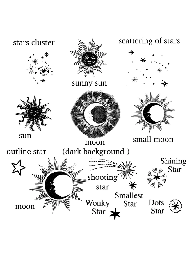 sun moon stars rubber stamps