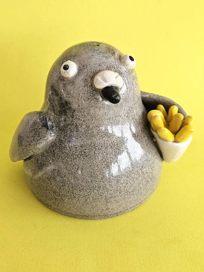Bryce The Pigeon With Chips Ceramic Sculpture