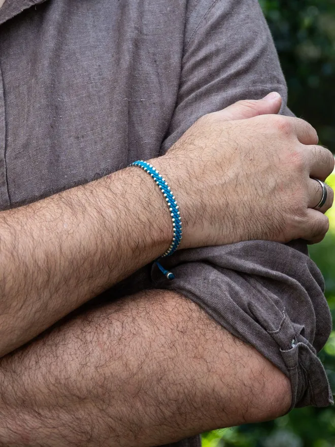 blue silver rope bracelet for man