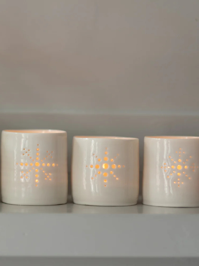 snowflake mini porcelain tealight holders