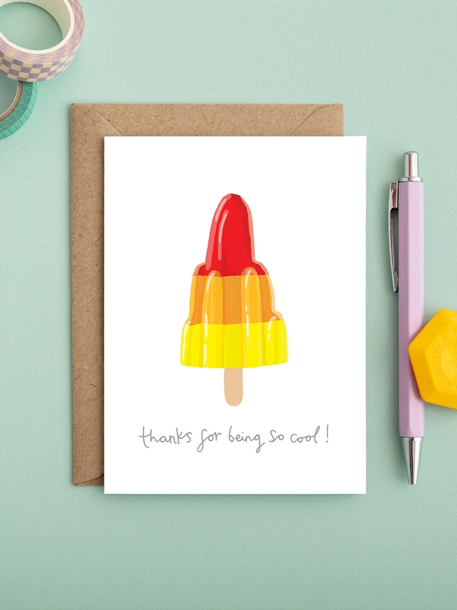 Colourful and bright friendship or greeting card featuring a rocket ice lolly
