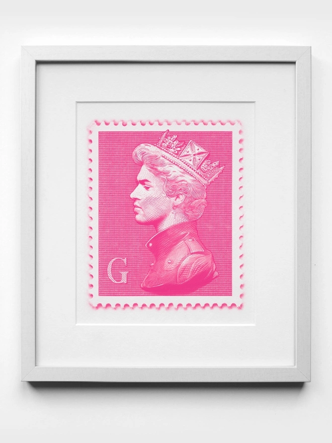 Pink George Michael Mini Stamp Art Print - White Frame