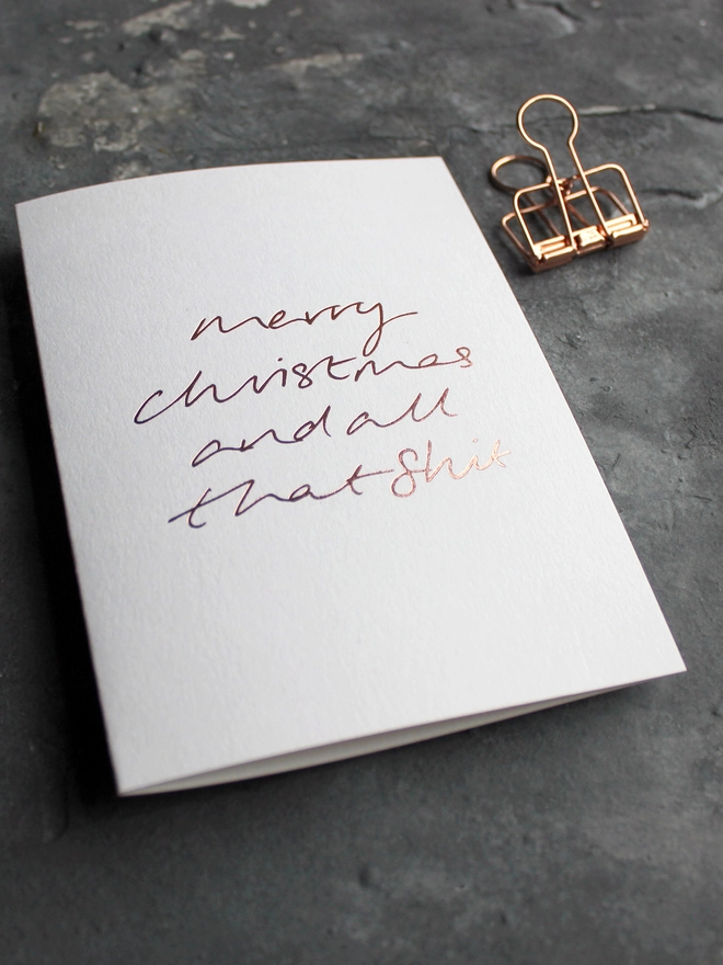 merry christmas white card metallic script