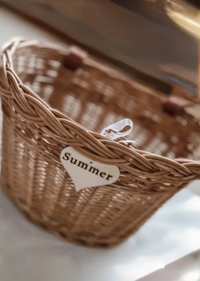 Natural childrens bicycle basket with optional nametag