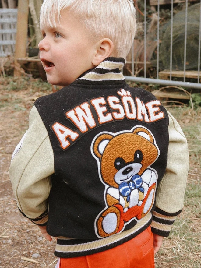 Awesome Letterman Black Front Zip Jacket 