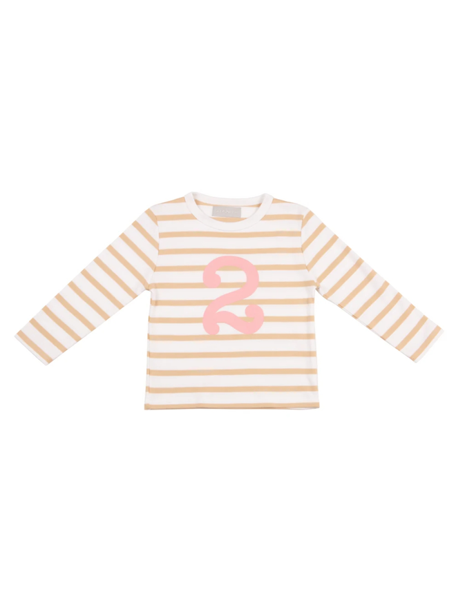 Biscuit & White Breton Striped Number 2 T Shirt (Pink)