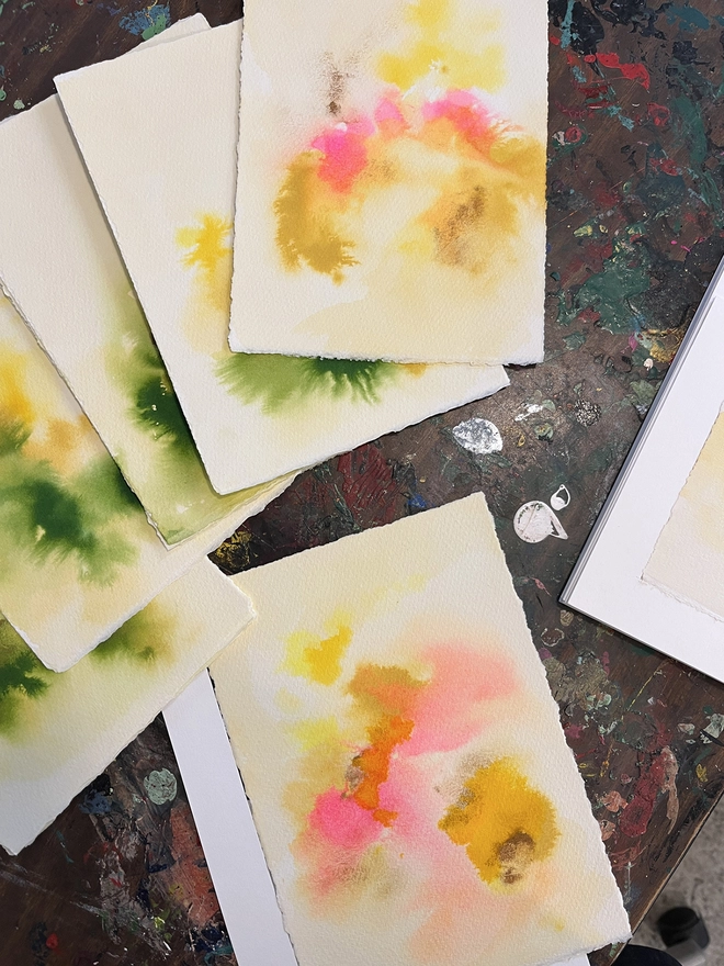 Shady watercolour edition screenprint and watercolour artwork by Kath Leone