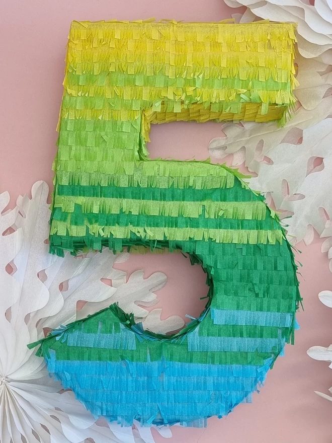 ombre stripe number 5 pinata by pinyatay on a pink background