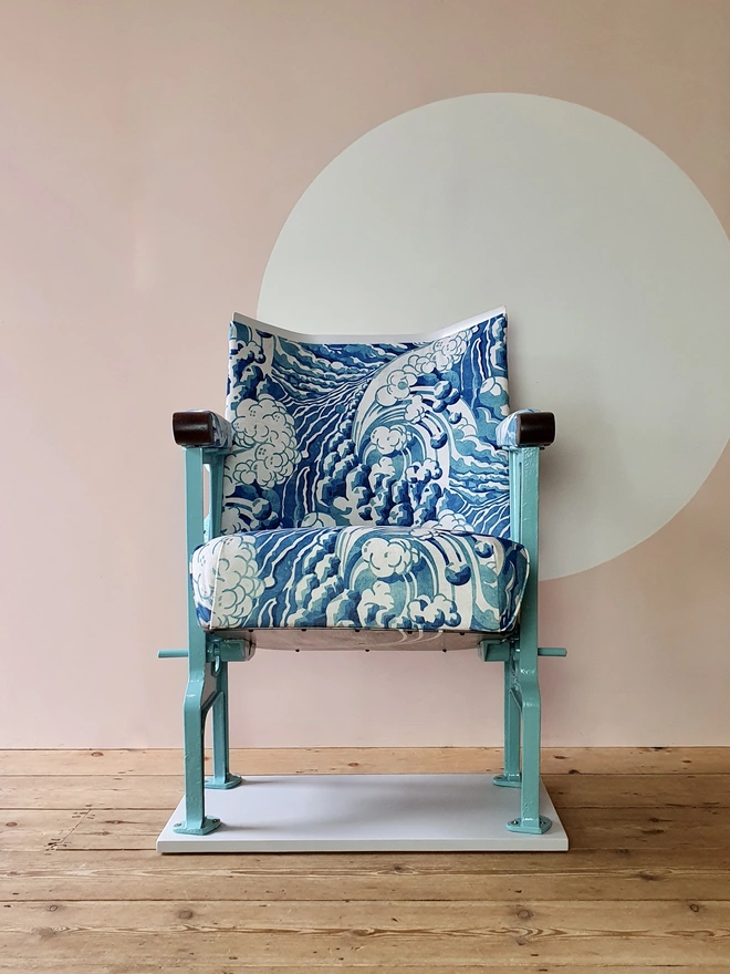 blue wave pattern vintage cinema seat