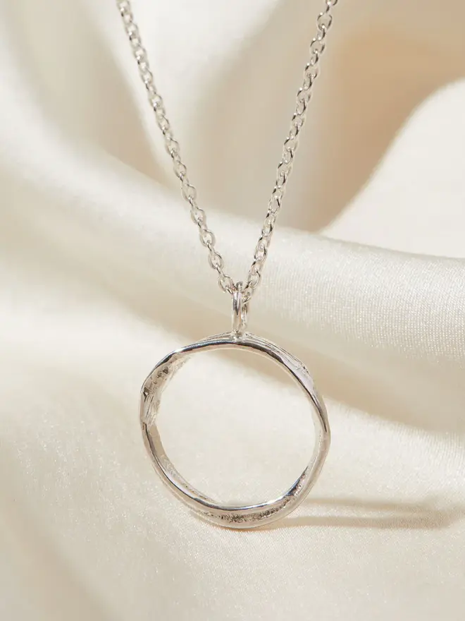 Dainty Sterling Silver Open Circle Necklace close up image
