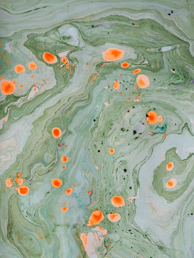 A2 original marbled print green neon painting 