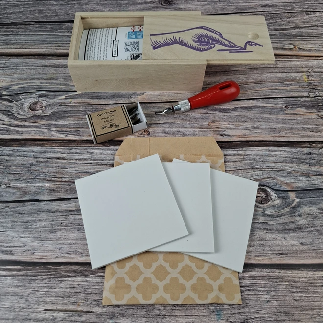 Lino carving and printing on fabric kit using versacraft ink stamp pads