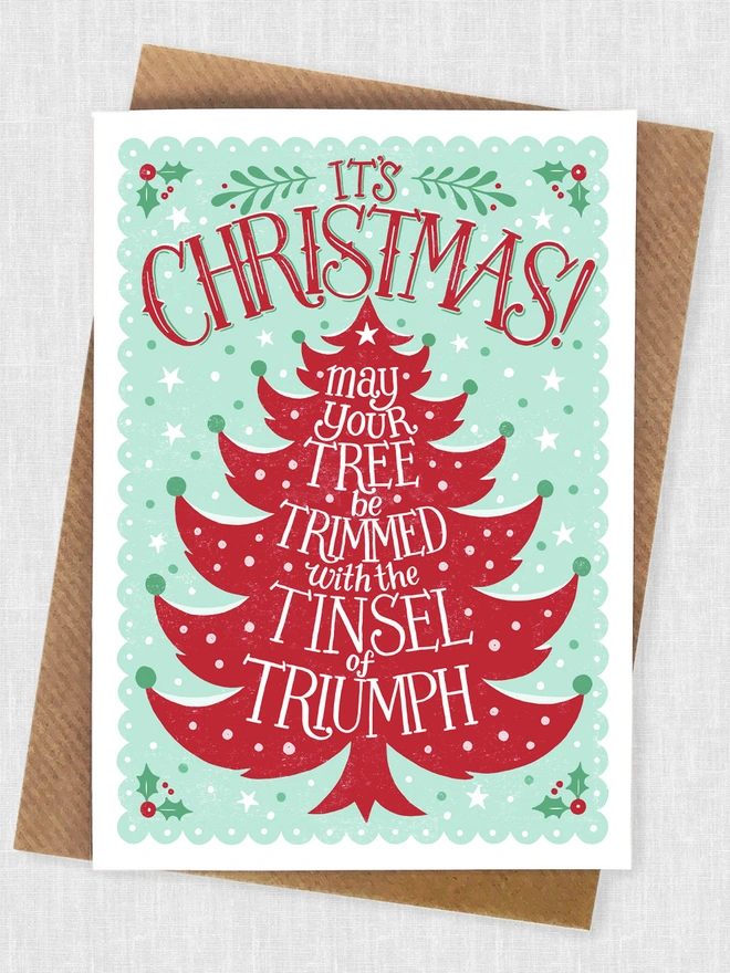 illustrated red christmas tree card