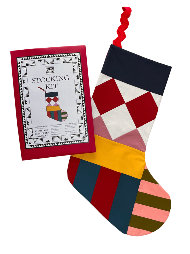 Pagliacci Patchwork Stocking Kit, against a white background. 