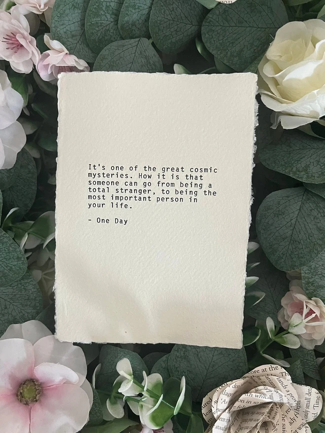 One Day by David Nicholls Typewriter Poem Print