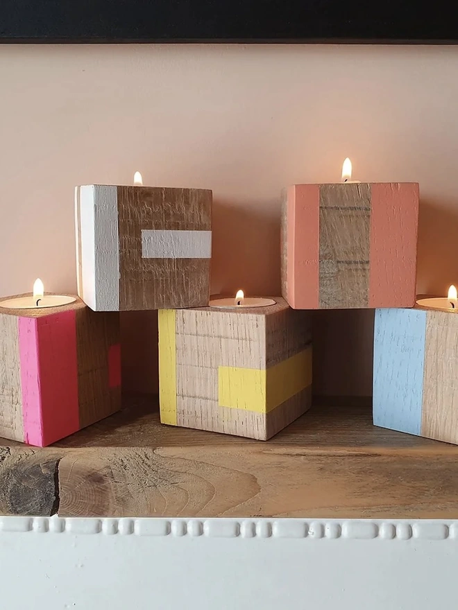 Small Stripe Design Wooden Cube Candle