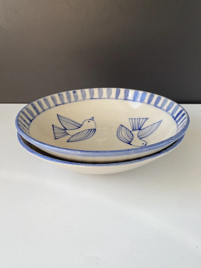Handmade Stoneware Bird Bowl