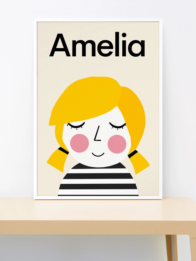 wall print of illustrated child personalised with name