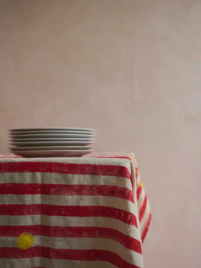 Red stripe Sunrise Linen Tablecloth