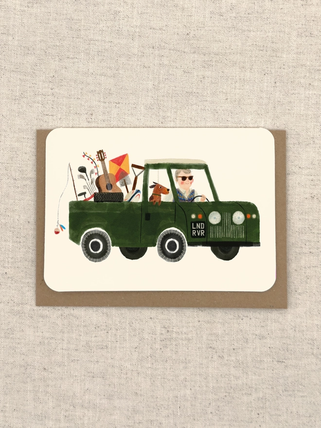 Dad's Land Rover Greetings Card Front