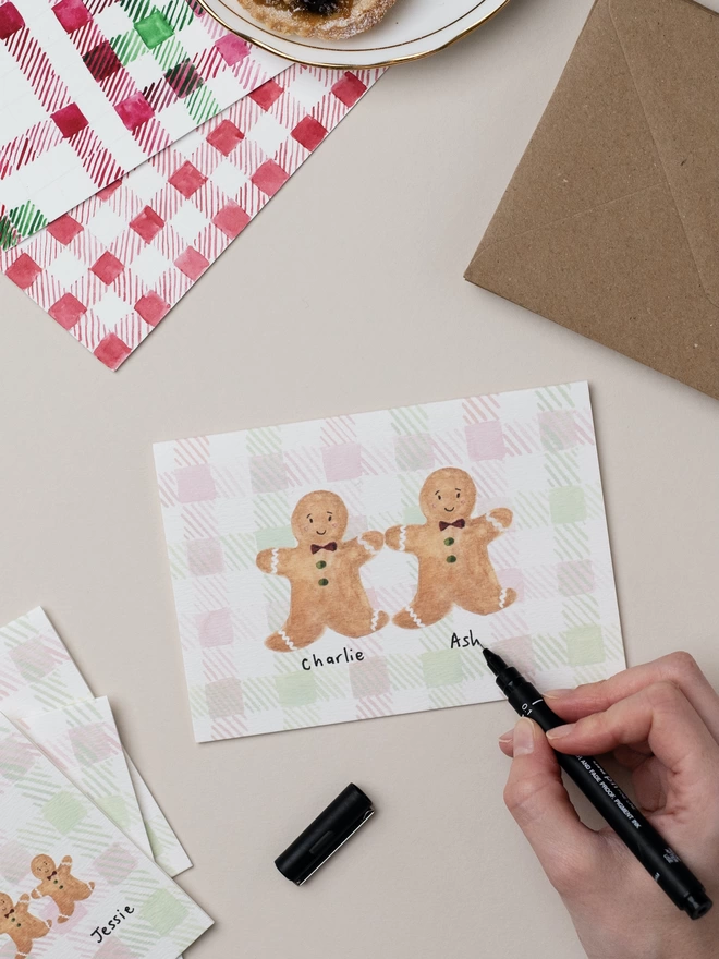 Hand written personalised Gingerbread Couple Christmas Card