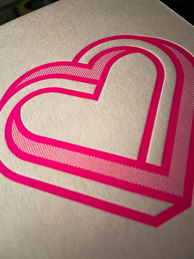 Valentine! A beautiful infinity heart monogram letterpress card printed with rich fluorescent pink ink on thick Candy Pink card with a luxury matching envelope; ideal to send a to a friend or loved one.