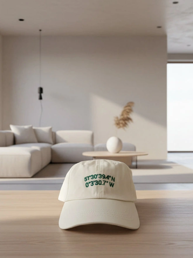 Personalised Embroidered Co-ordinates Cap Beige Lifestyle