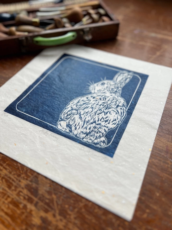 fluffy bunny linocut print