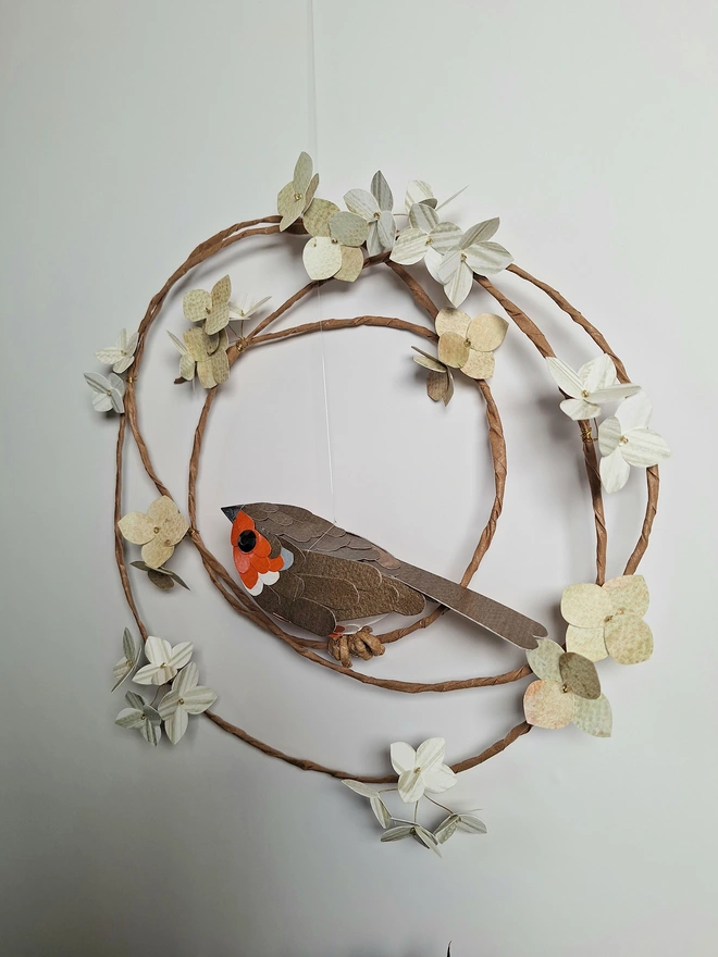 side view of the robin flower wreath