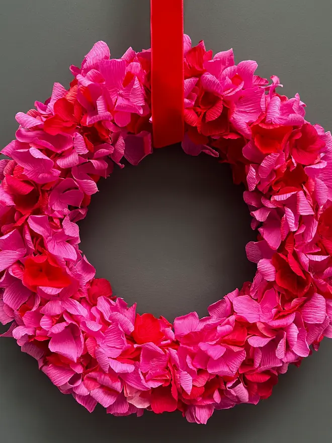 Hot Pink & Red Crepe Paper Wreath