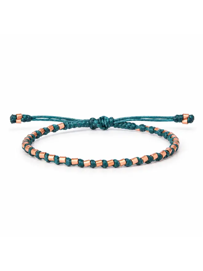 Teal cord and copper rope bracelet for women