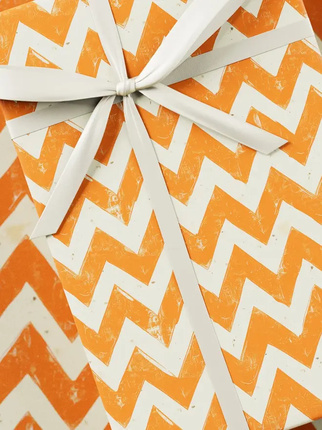Orange Zig Zag Block Print Wrapping Paper